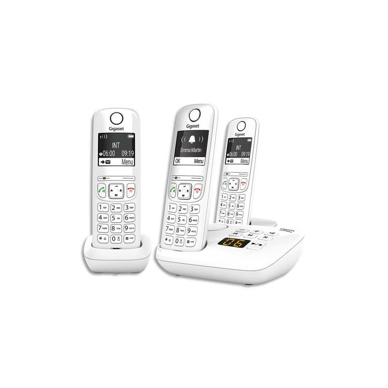 GIGASET Téléphone sans fil AS690A avec répondeur Trio Blanc AS690TRIOBLC