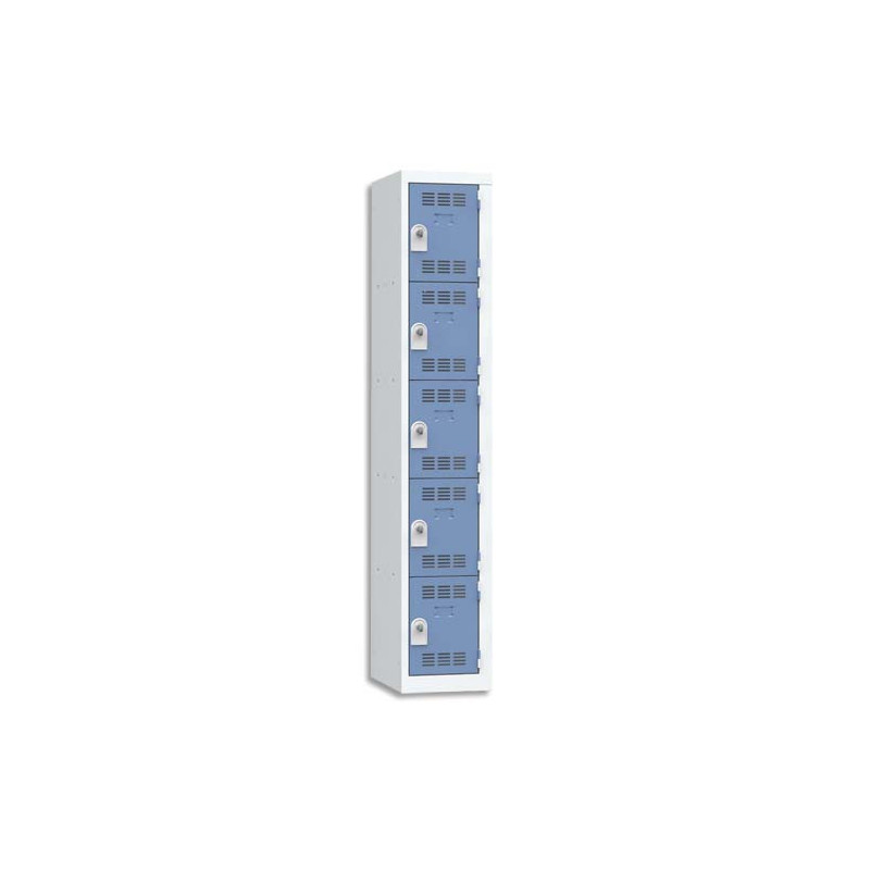PIERRE HENRY Vestiaire 5 Cases + 1 Colonne - Dimensions : L30 x H180 x P50 cm Gris perle Bleu