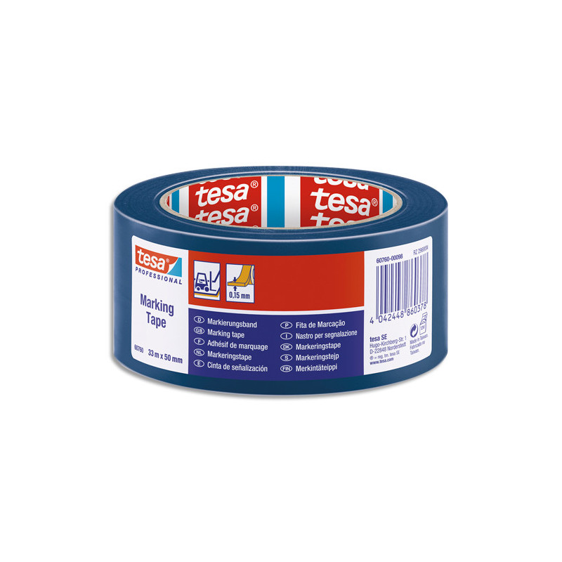 TESA Ruban adhésif PVC 150 microns bleu de marquage au sol, ruban d'avertissement, 33 m x 50 mm