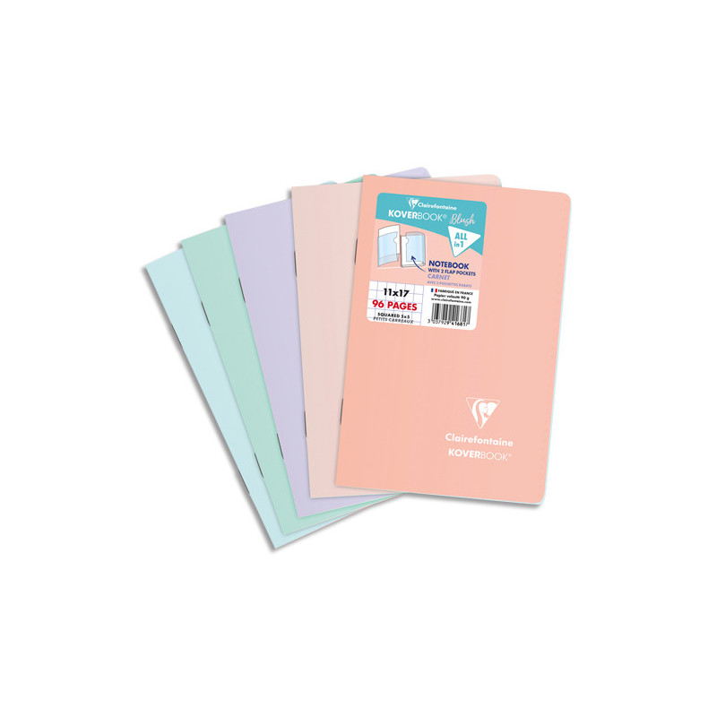 CLAIREFONTAINE Cahier Koverbook BLUSH piqué PP bicolore opaque 11x17cm 96p Q.5x5 coloris assortis.