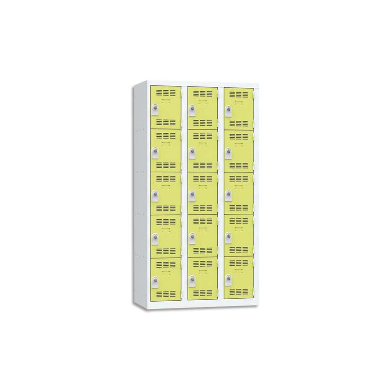PIERRE HENRY Vestiaire 5 Cases + 3 Colonnes - Dimensions : L90 x H180 x P50 cm Gris perle anis