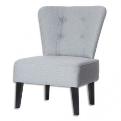 PAPERFLOW Fauteuil Brighton en bois et polyester pied Noir revêtement Gris clair, L640 x H820 x P650 cm