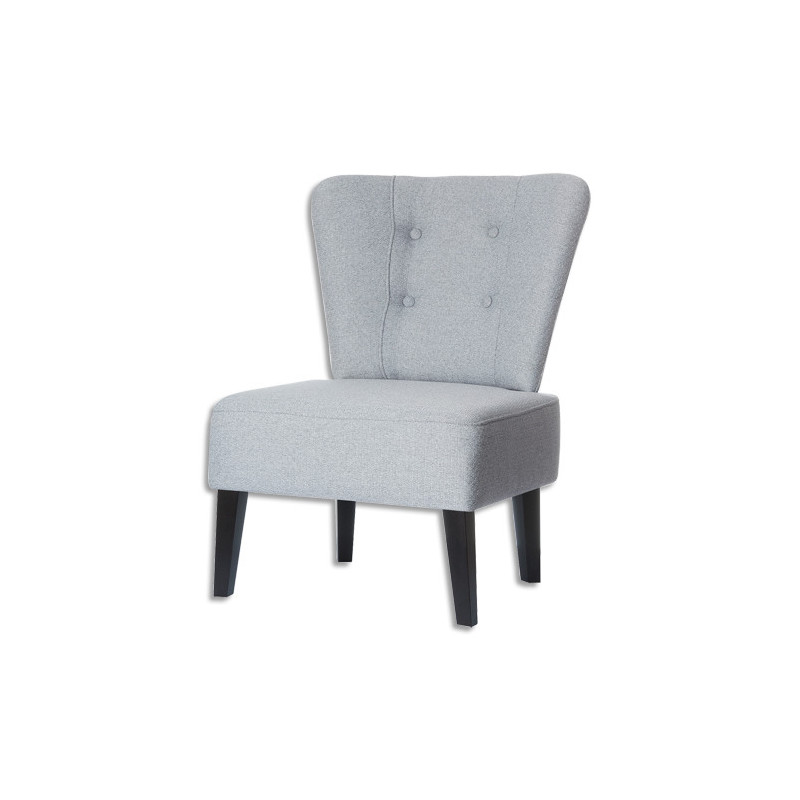 PAPERFLOW Fauteuil Brighton en bois et polyester pied Noir revêtement Gris clair, L640 x H820 x P650 cm