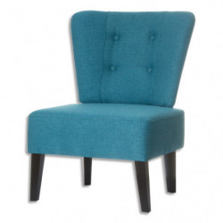 PAPERFLOW Fauteuil Brighton en bois et polyester pied Noir revêtement Bleu, L640 x H820 x P650 cm