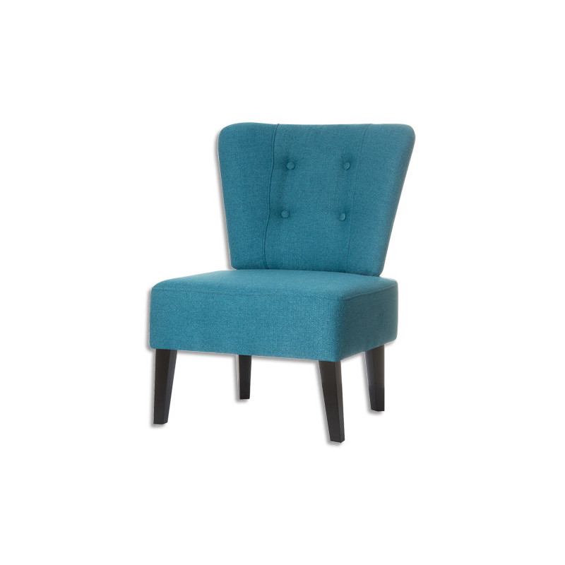 PAPERFLOW Fauteuil Brighton en bois et polyester pied Noir revêtement Bleu, L640 x H820 x P650 cm