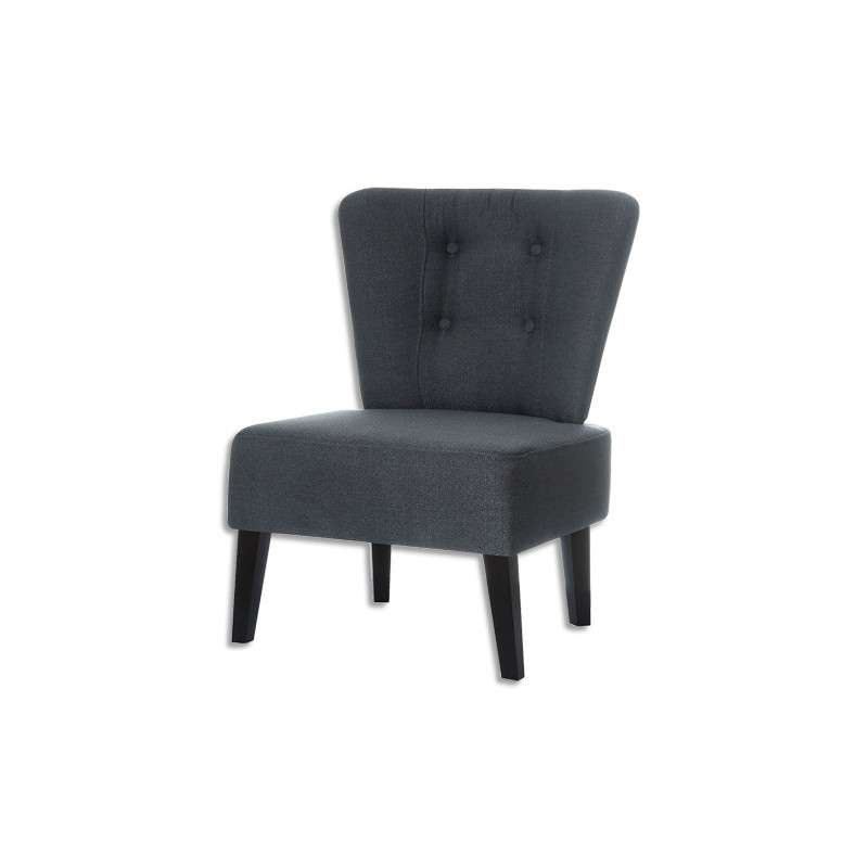 PAPERFLOW Fauteuil Brighton en bois et polyester pied Noir revêtement Anthracite, L640 x H820 x P650 cm
