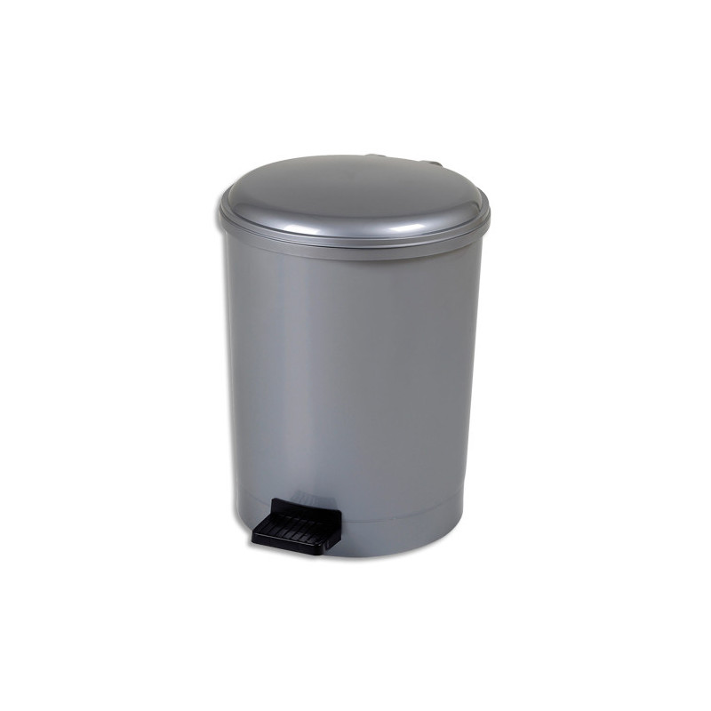 CEP Poubelle à pédale 20 Litres Gamme trio Gris silver en PP recyclable, anse en métal, D31 x H41,5 cm