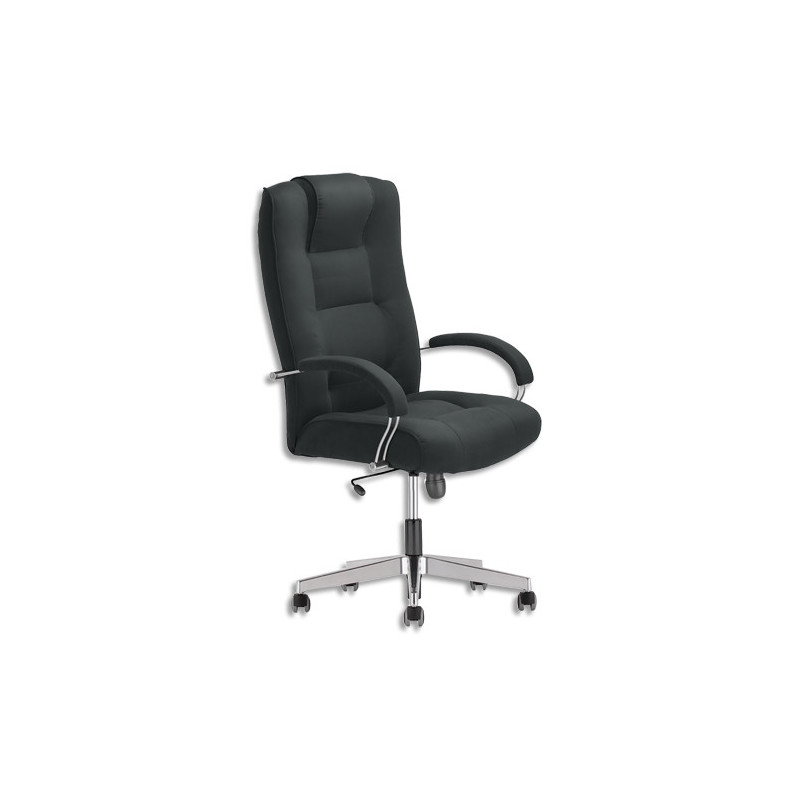 Fauteuil Laguna dossier et assise en tissu Noir, à mécanisme basculant, piètement nylon, accoudoirs fixes