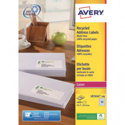 AVERY Boîte de 4000 étiquettes adresse Laser recyclées Blanc 45,7 x 25,4mm LR7654-100