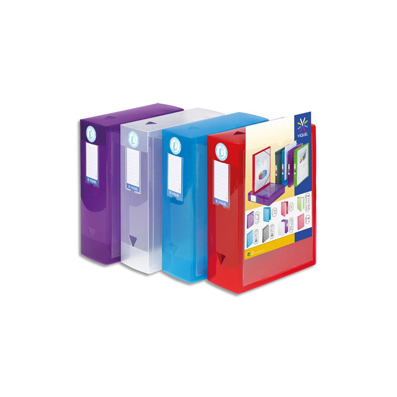 VIQUEL Boîte de classement personnalisable PROPYGLASS dos 10cm, PP 8/10e. Coloris translucides assortis