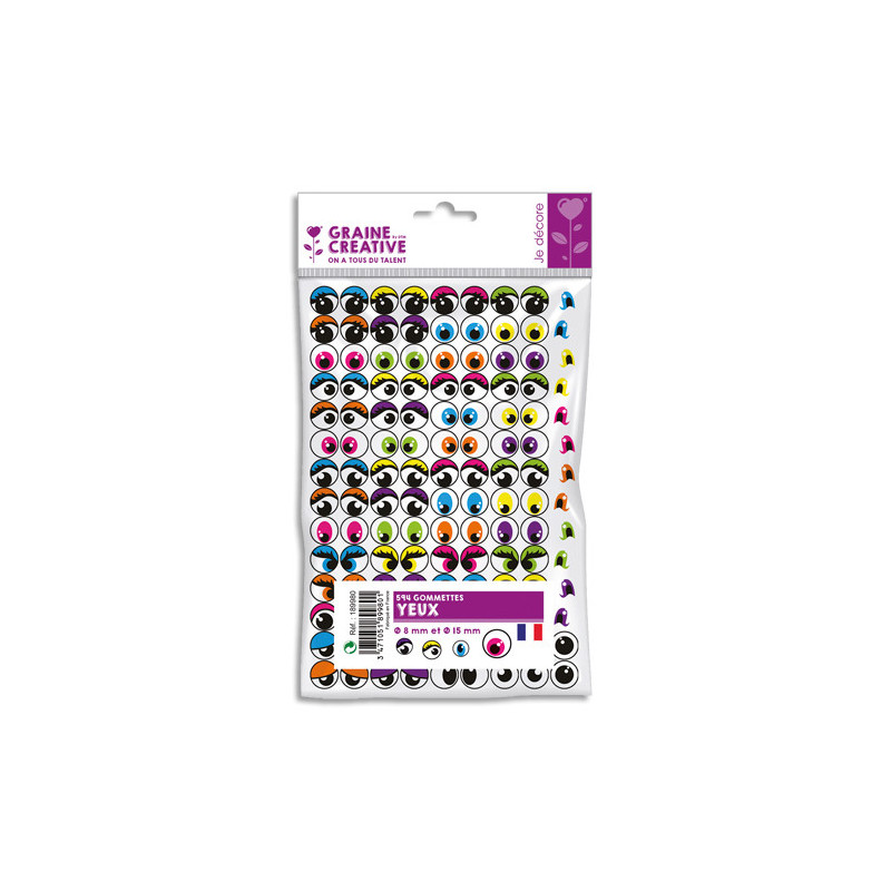 GRAINE CREATIVE Sachet de 594 gommettes yeux adhésifs colorés assortis