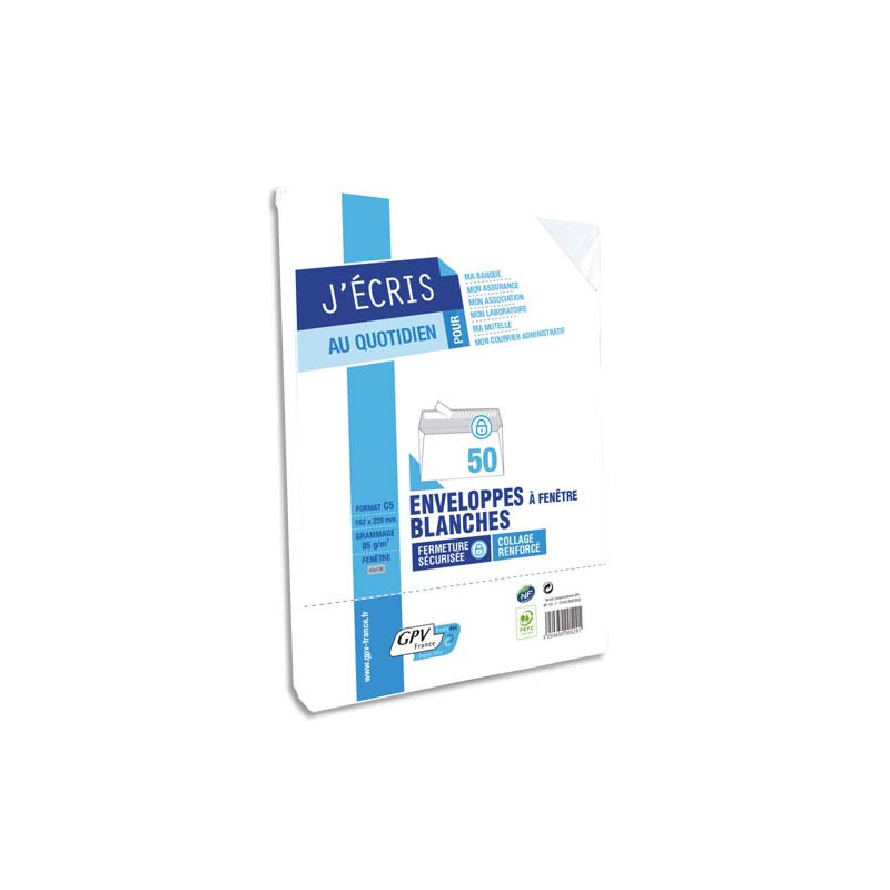 GPV Paquet de 50 enveloppes Blanches auto-adhésives 80 grammes format 110x220mm référence 517
