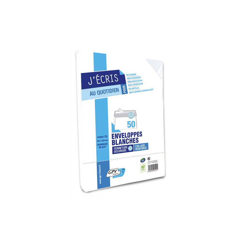 GPV Paquet de 50 enveloppes Blanches auto-adhésives 80 grammes format 162x229mm réf 528