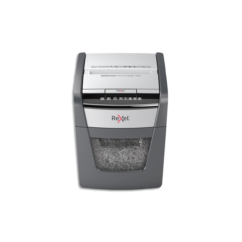 REXEL Destructeur de documents Optimum Auto+ 50X P-4, coupe croisée, 4x28mm, 50 feuilles, 20 L 2020050XEU