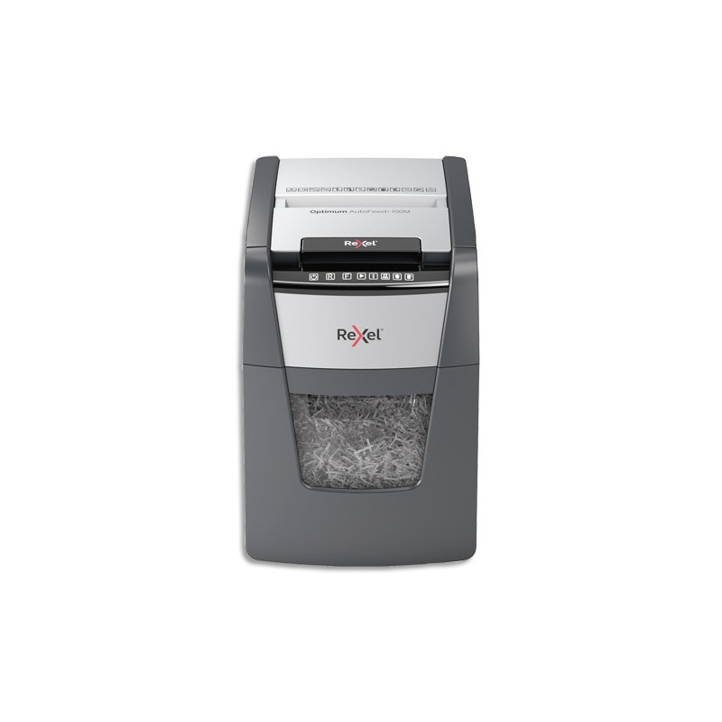 REXEL Destructeur de documents Optimum Auto+ 100M P-5 coupe micro 2x15mm 100 feuilles 34litres 2020100MEU
