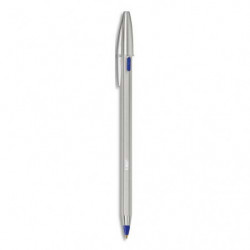 BIC Cristal Re'New Stylo-Bille Pointe Moyenne Corps Argenté + Cartouches d'Encre Rechargeables Bleu x1+2