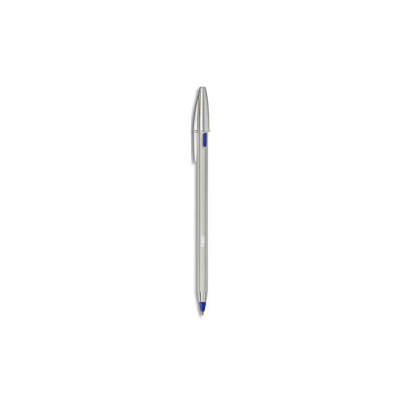 BIC Cristal Re'New Stylo-Bille Pointe Moyenne Corps Argenté + Cartouches d'Encre Rechargeables Bleu x1+2