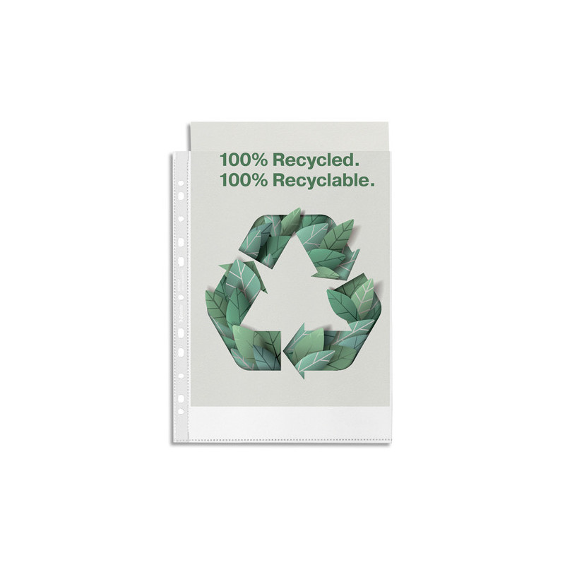 LEITZ Boîte de 100 pochettes perforées Leitz Recycle, A4, coloris transparent