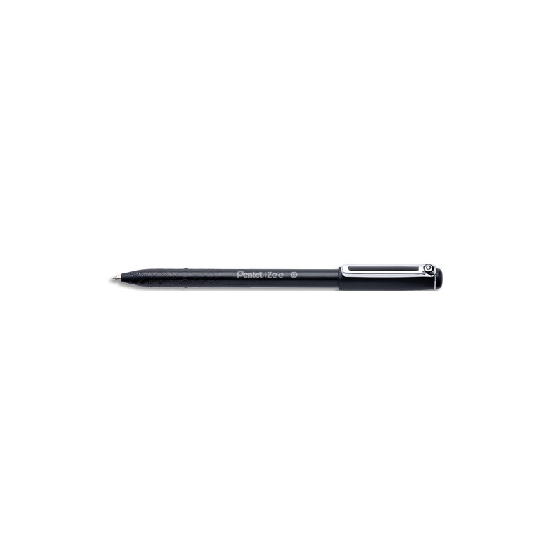 PENTEL Stylo bille à capuchon iZee 1 mm Noire à faible viscosité. Clip métal, zone alvéolée, rechargeable