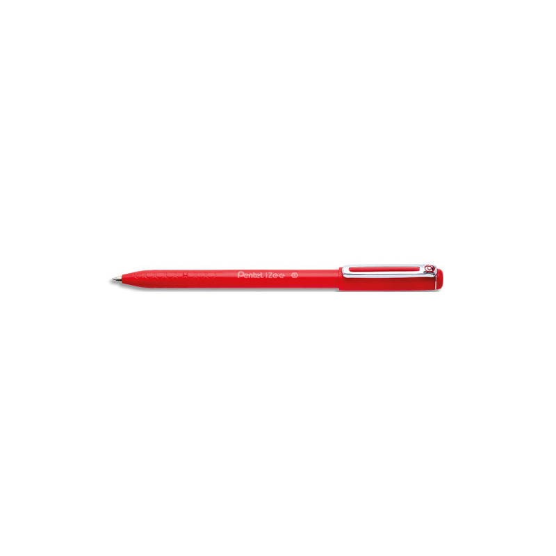 PENTEL Stylo bille à capuchon iZee 1 mm Rouge à faible viscosité. Clip métal, zone alvéolée, rechargeable