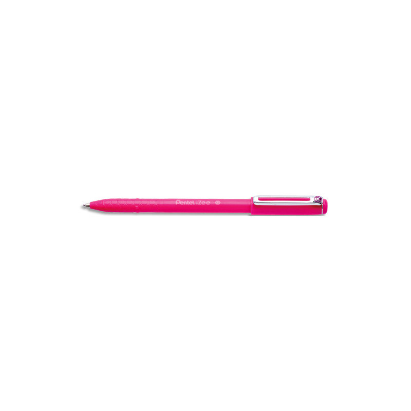 PENTEL Stylo bille à capuchon iZee 1 mm Rose à faible viscosité.Clip métal, zone alvéolée, rechargeable