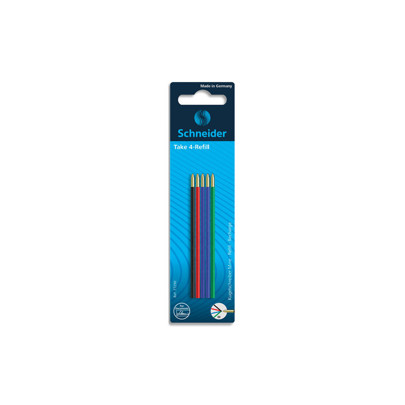 SCHNEIDER Recharges pour 4 couleurs 2 bleus, 1 noir, 1 rouge, 1 vert