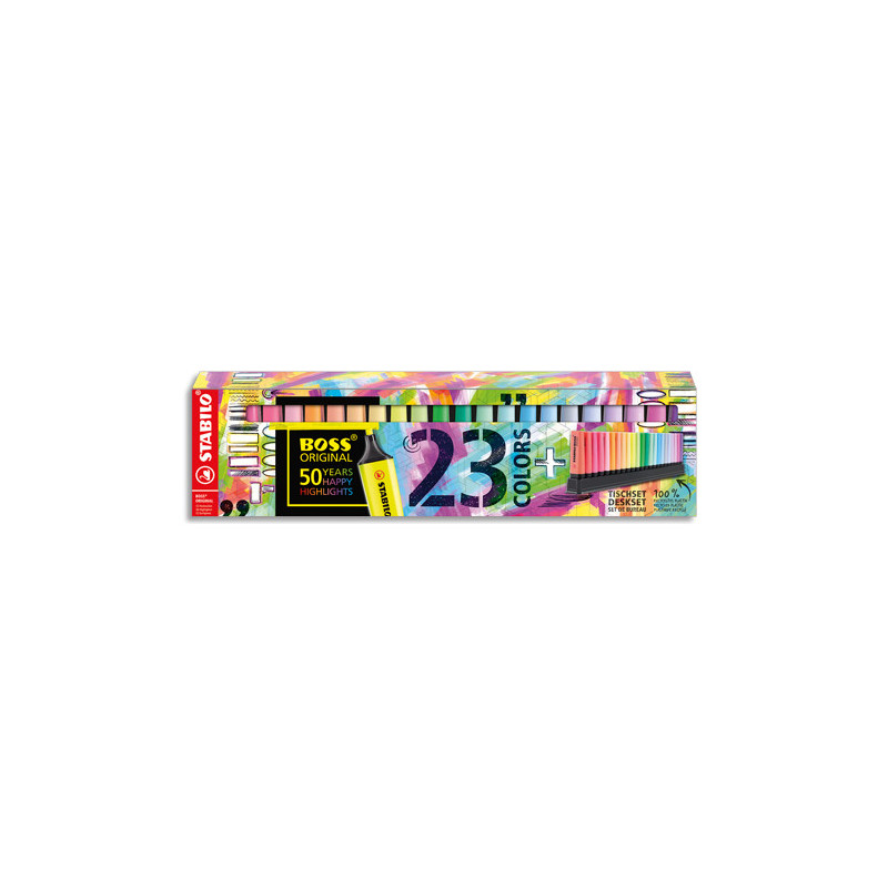 STABILO BOSS ORIGINAL surligneur pointe biseautée - Set de bureau de 23 surligneurs - coloris assortis