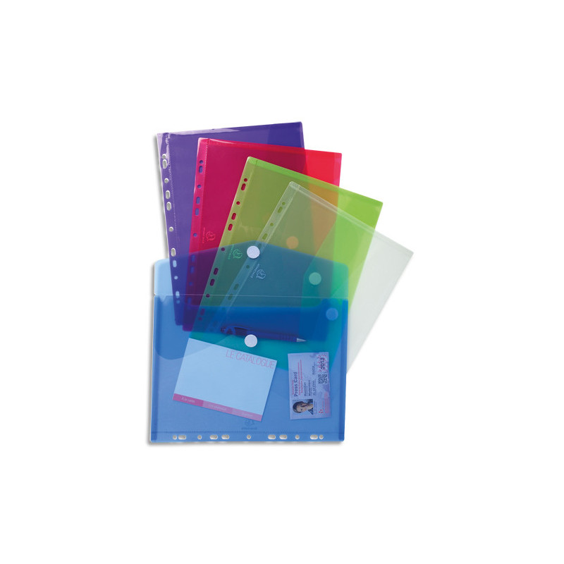 EXACOMPTA Sachet de 5 pochettes-enveloppes scratch perforées en polypropylène 2/10e. Coloris assortis