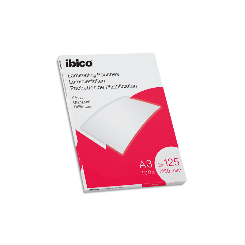 IBICO Pack de 100 pochettes de plastification brillantes A3, 125 microns 627321