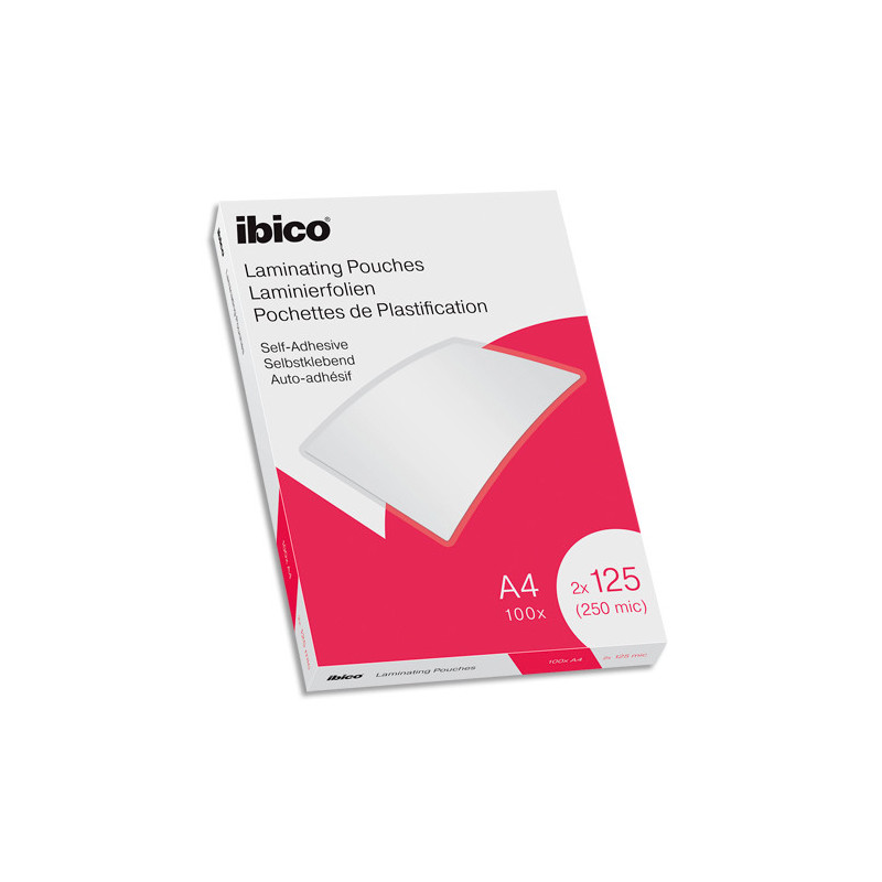 IBICO Pack de 100 pochettes de plastification brillantes auto-adhésives A4, 125 microns 627325