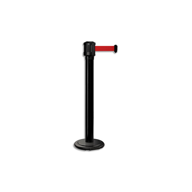 VISO Poteau en acier noir H100 cm + enrouleurs à sangle rouge L4,3m x H5cm, base lestée à roulettes D33cm
