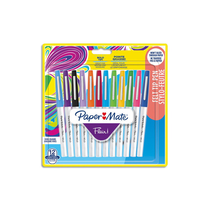PAPERMATE Blister de 12 feutres Flair Bold assortis
