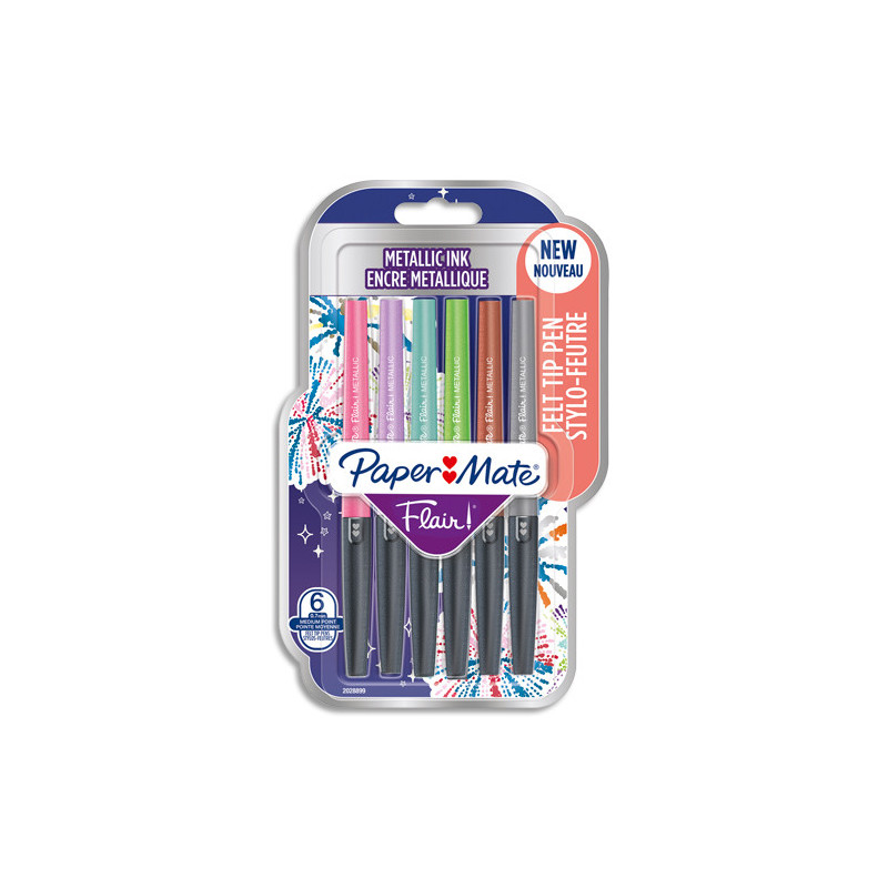 PAPERMATE Blister de 6 feutres Flair Metallic assortis