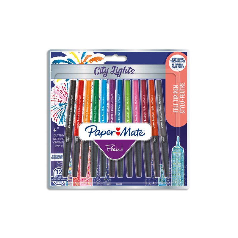 PAPERMATE Blister de 12 feutres Flair Metallic assortis