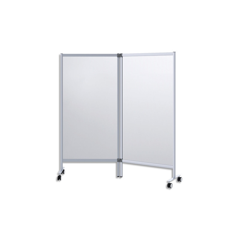 PAPERFLOW Cloison de protection mobile double cadre aluminium, panneau PMMA P0,3 cm L120 x H180 x P39 cm