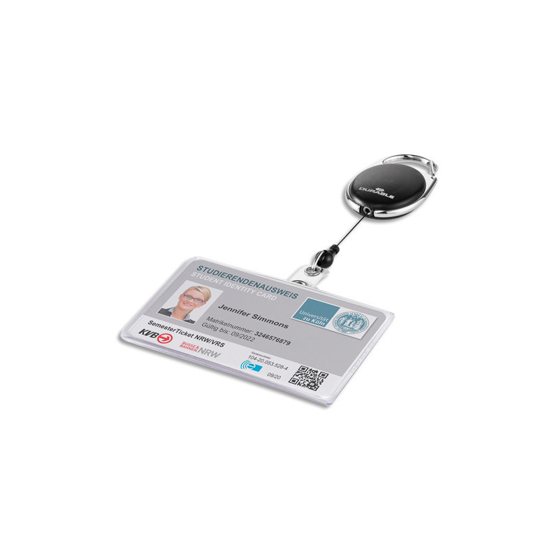 DURABLE Porte-Badges en plastique, fomat paysage. Enrouleur STYLE avec mousqueton.