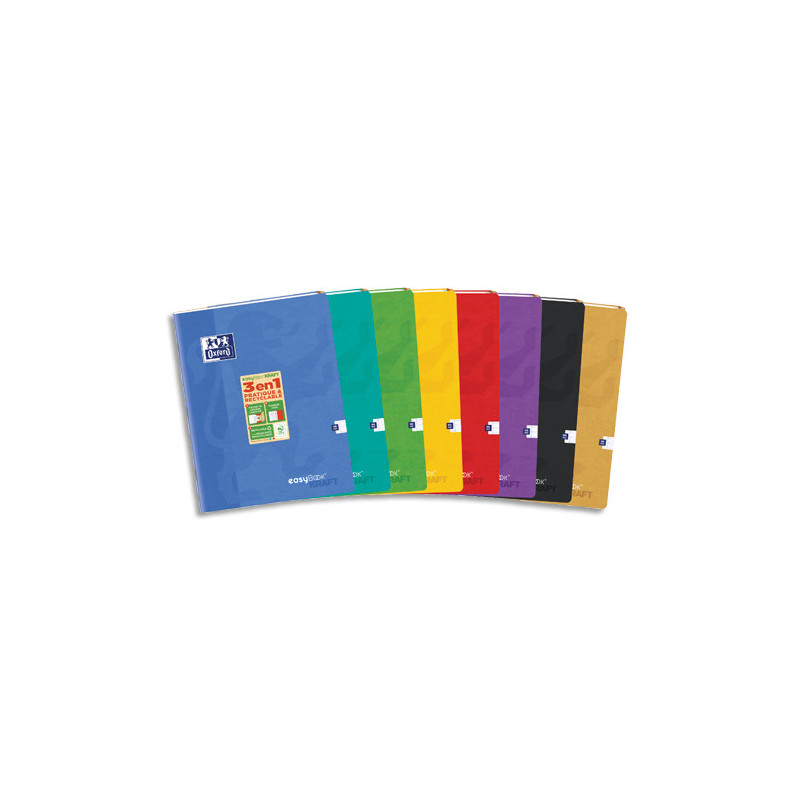 OXFORD Cahier easyBookKRAFT couverture kraft reliure piqûre 96pages Seyès format 24x32cm.Coloris assorti