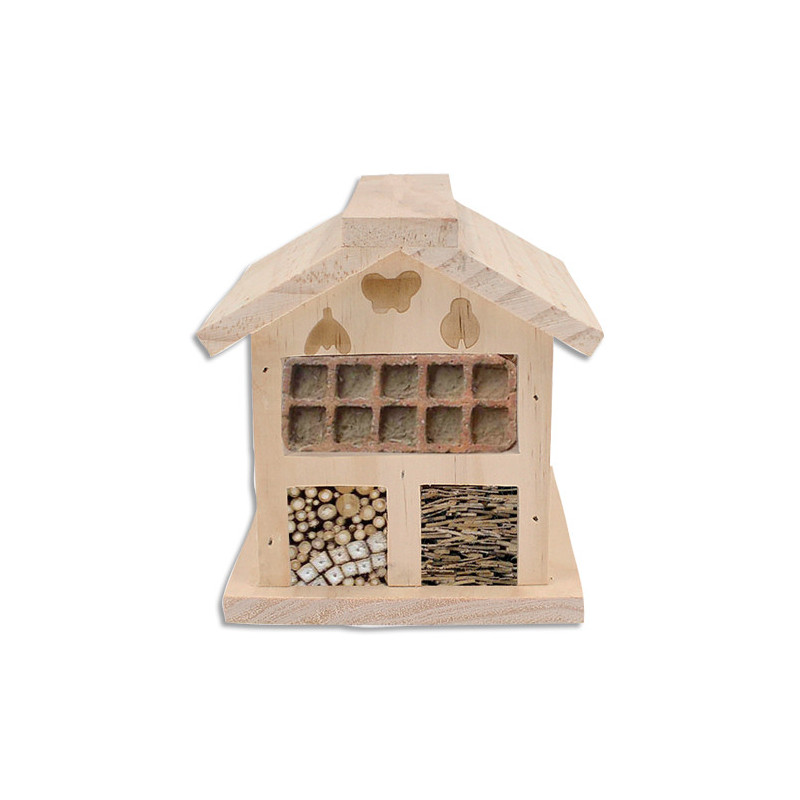 SODERTEX Kit hôtel à insectes en bois + colle + clous. Dimensions (lxhxp) : 19 x 27 x 13 cm.