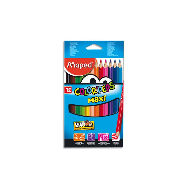 MAPED Color'Peps Jumbo - 12 Crayons de couleur triangulaires certifiés FSC