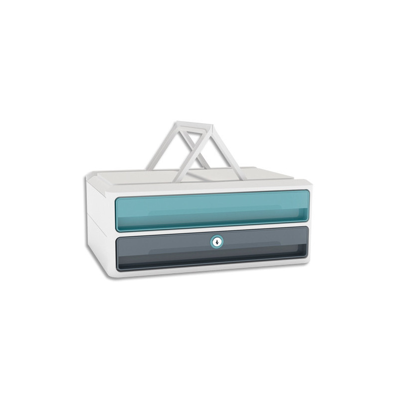 CEP Module MoovUp Secure 2 tiroirs. Caisson blanc Tiroirs Vert d'Eau et Gris Orage