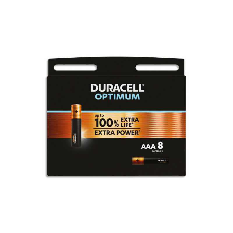 DURACELL Piles alcalines AAA Optimum, 1,5 V LR03 MN2400, lot de 8 piles