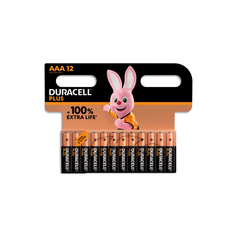 DURACELL Piles alcalines AAA Plus 100%, 1.5V LR03 MN2400, lot de 12 piles