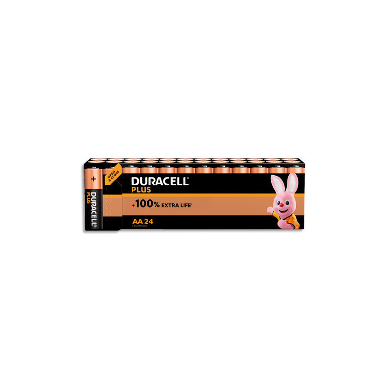 DURACELL Piles alcalines AA Plus 100%, 1,5V LR6 MN1500, lot de 24 piles