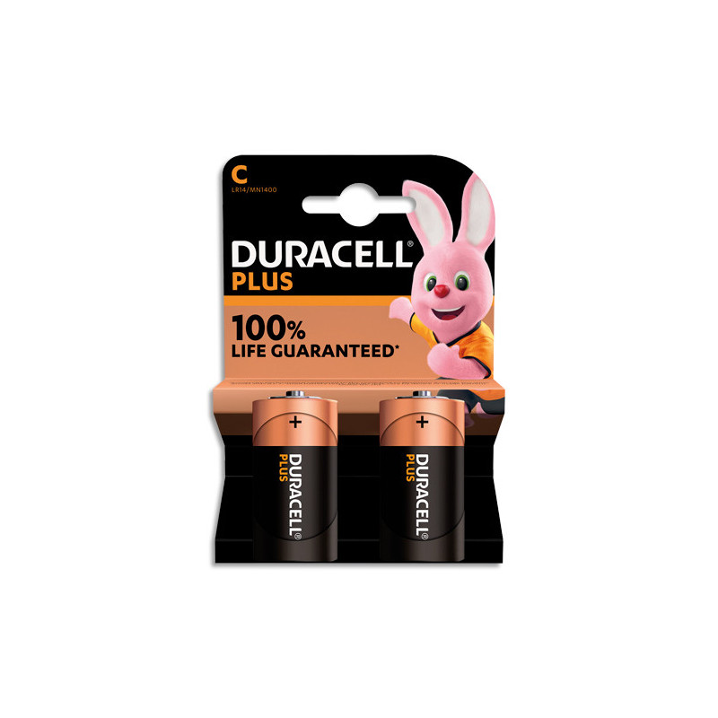 DURACELL Piles alcalines C Plus 100%, 1.5V LR14 MN1400, lot de 2 piles