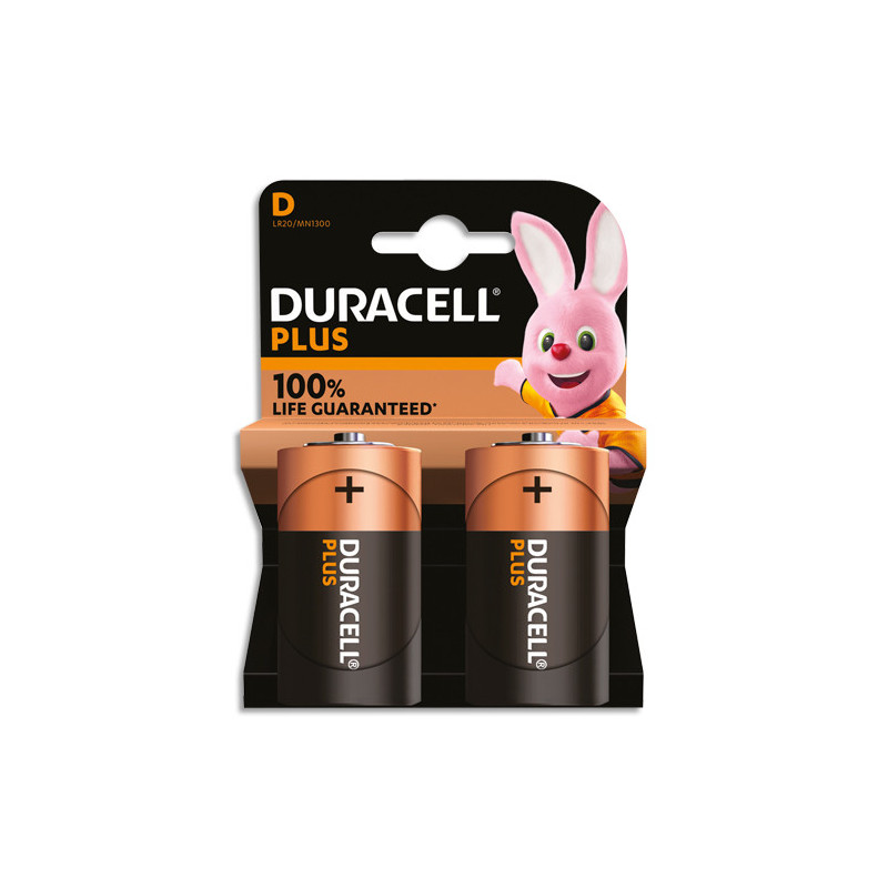 DURACELL Piles alcalines D Plus 100%, 1.5V LR20 MN1300, lot de 2 piles