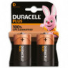 DURACELL Piles alcalines D Plus 100%, 1.5V LR20 MN1300, lot de 2 piles