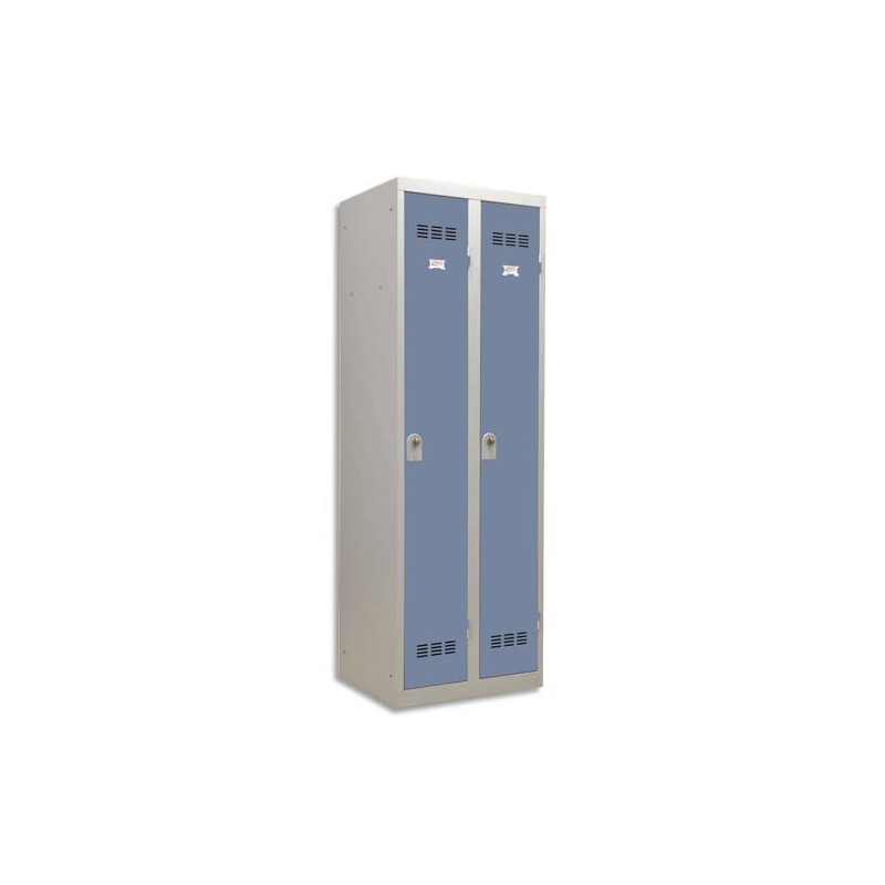 PIERRE HENRY Vestiaire métal industrie propre 2 casiers largeur 60 cm Gris perle Bleu