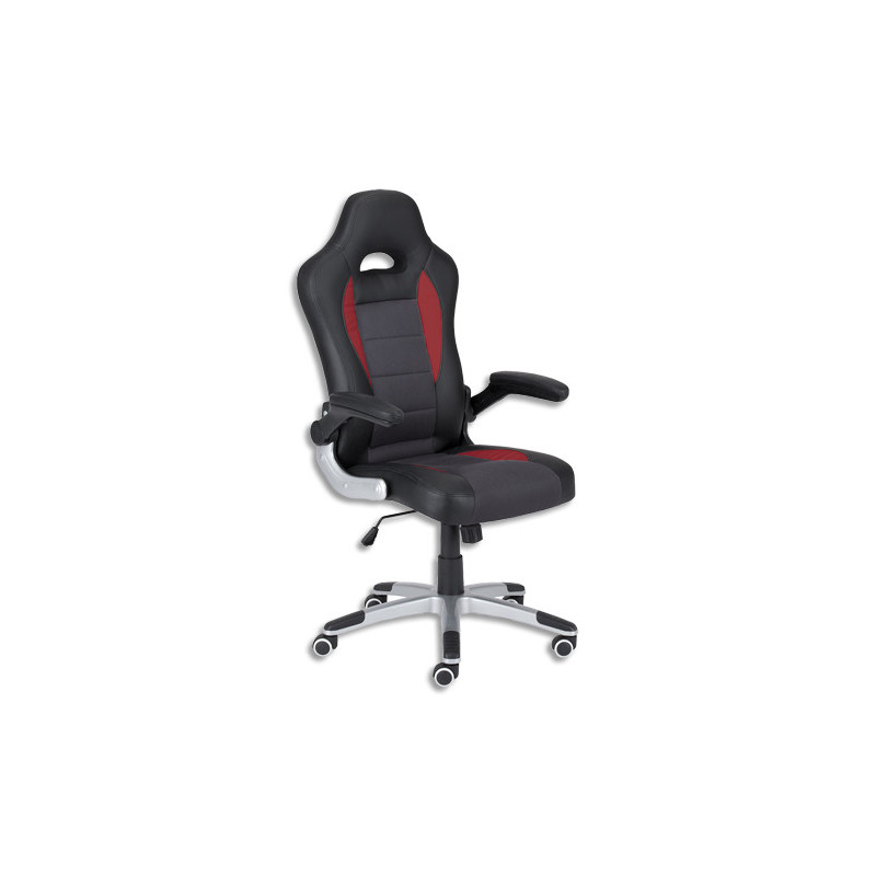 Fauteuil gamer Record noir et rouge simili cuir noir et rouge, mécanisme basculant, accoudoirs réglables