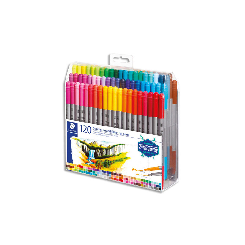 STAEDTLER 3200 Design Journey - Set 120 feutres de coloriage double pointe 3,0 mm, 0,5 - 0,8 mm assortis