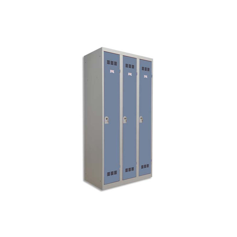 PIERRE HENRY Vestiaire métal industrie propre 3 casiers largeur 90 cm Gris perle Bleu
